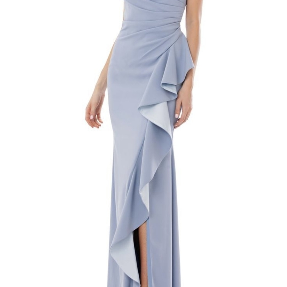 Carmen Marc Valvo One Shoulder Light Blue Dress